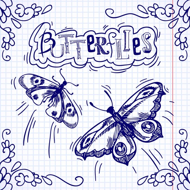 Butterflies doodle ornament