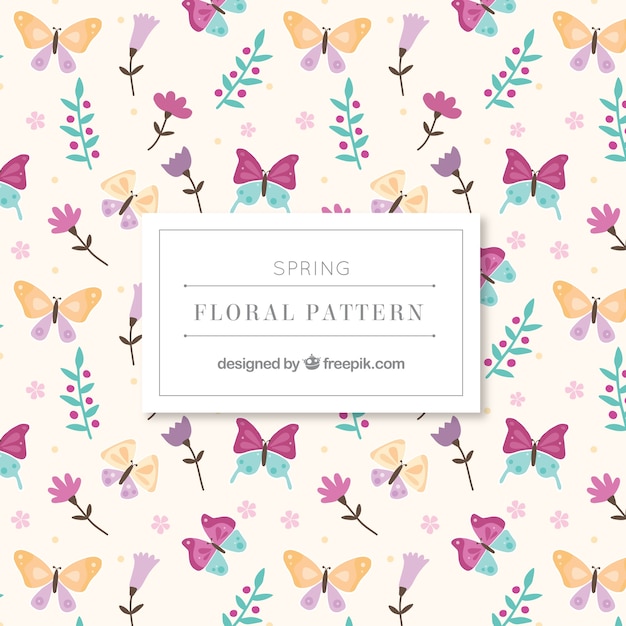 Free vector butterflies and flowers spring pattern