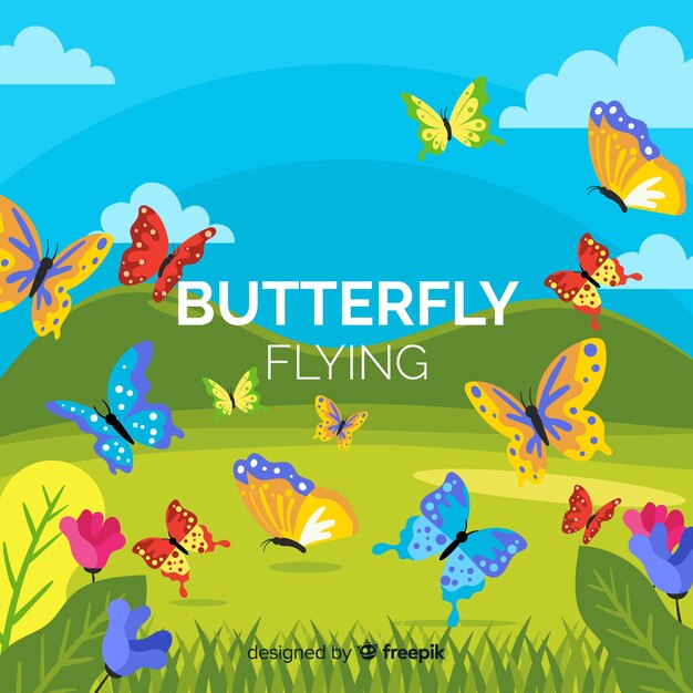 Free vector butterflies flying in a field background