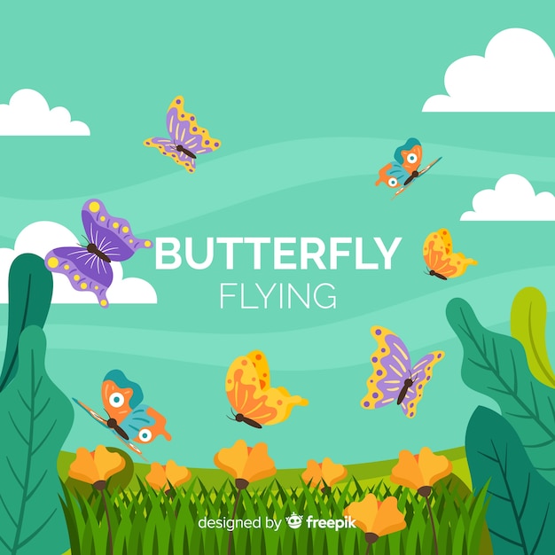 Free vector butterflies flying in a field background