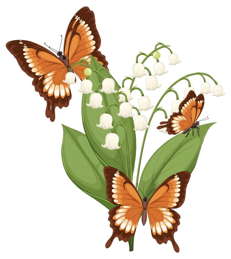 Free Vector butterflies and lily of the valley illustration