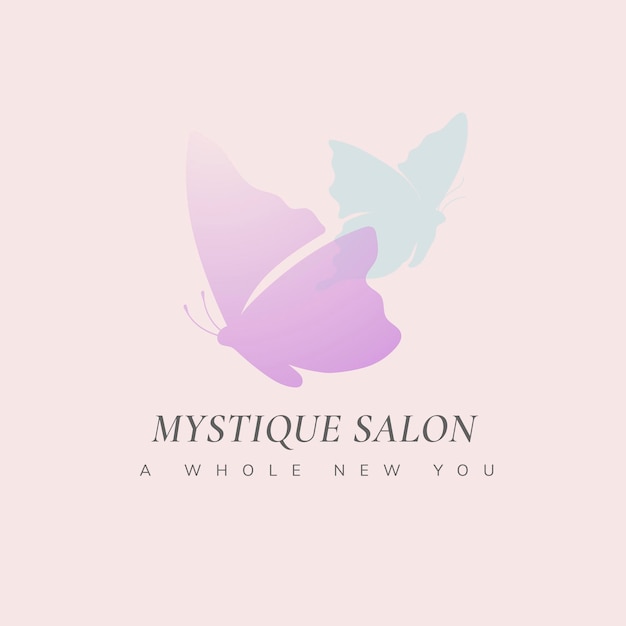 Butterfly beauty salon logo template, pink creative vector animal illustration