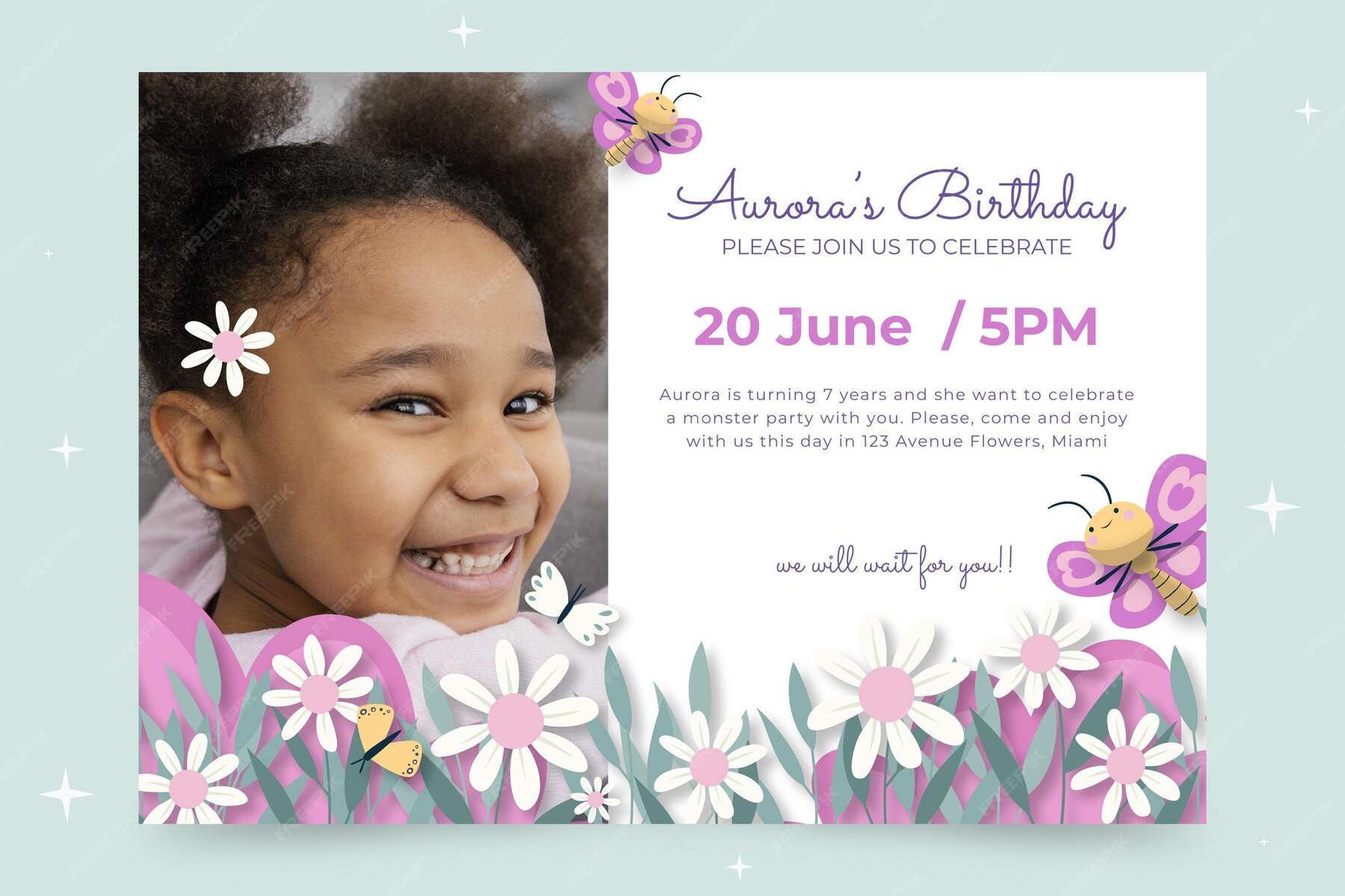 free-vector-butterfly-birthday-invitation-with-photo