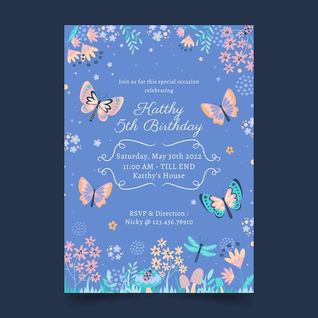 Free vector butterfly birthday invitation