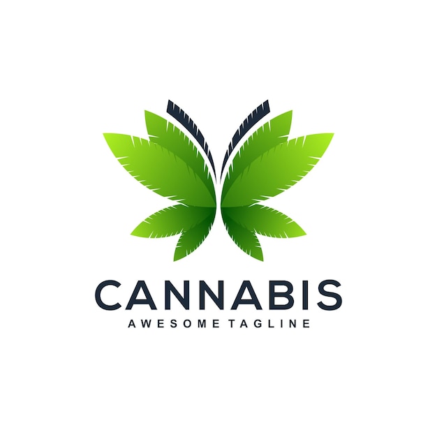 Vettore gratuito colore del design del logo sfumato di cannabis a farfalla