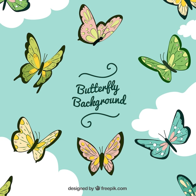 Free vector butterfly and clouds background