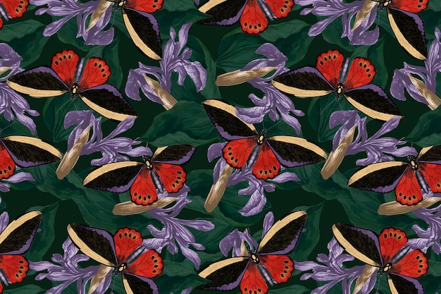 Butterfly floral abstract background vector with design space, remix from the naturalist's miscellany by george shaw