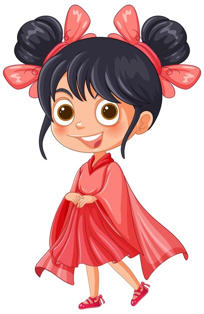 Free vector butterfly girl in red dress illustration