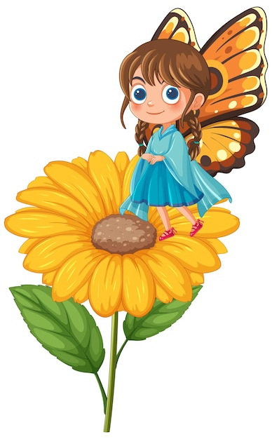 Free vector butterfly girl on a sunflower