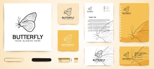 Логотип линии бабочки и шаблон бизнес-брендинга Designs Inspiration Isolated on White Background