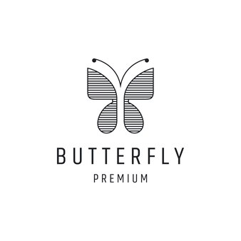 Butterfly logo design with line art on white backround