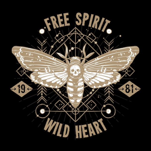 Free vector butterfly occult tattoo. free spirit, wild heart