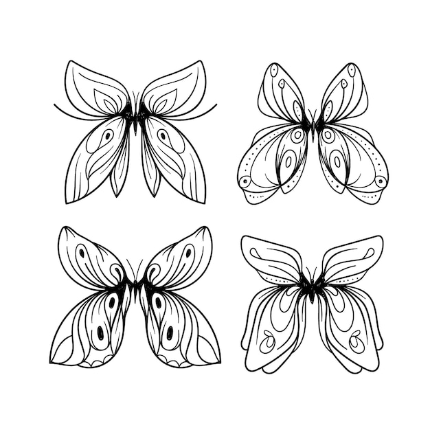 Free vector butterfly outline with drawn details collection