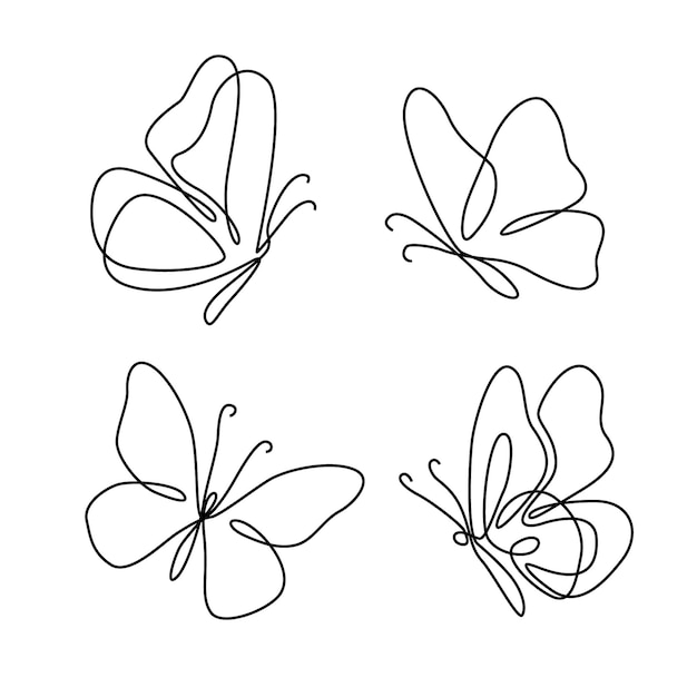 Butterfly outline with drawn details collection