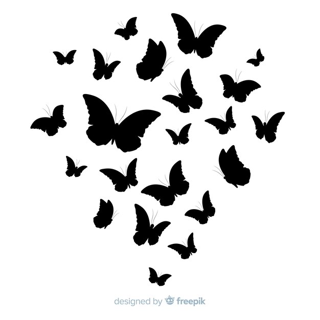 Butterfly silhouettes flying