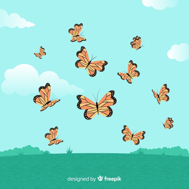 Free vector butterfly swarm flying background