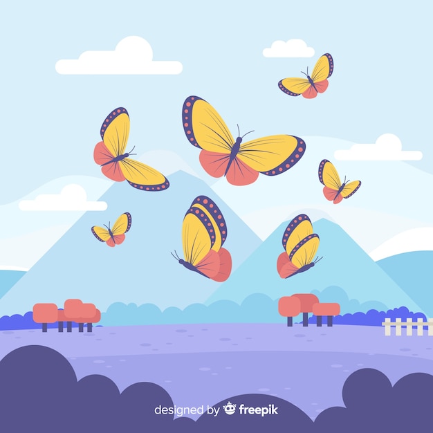 Free vector butterfly swarm flying background