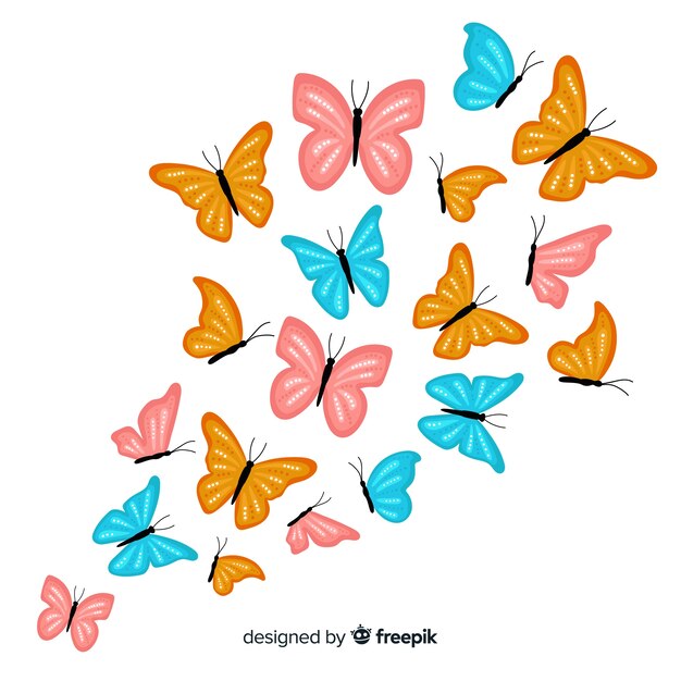 Butterfly swarm flying background