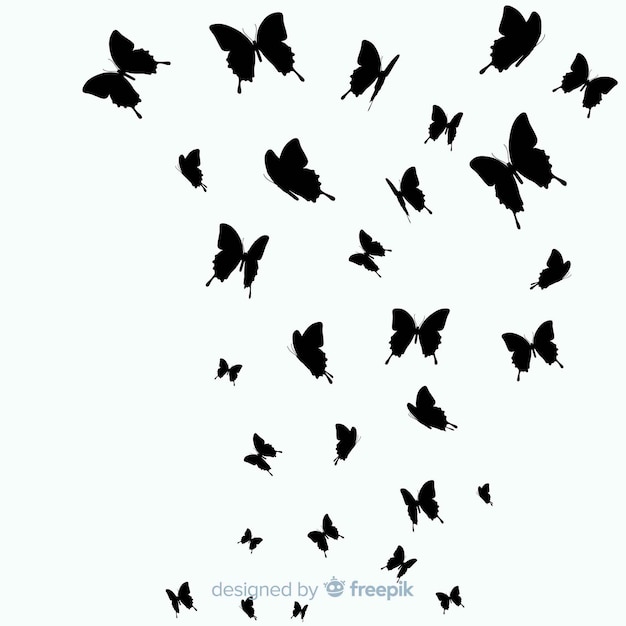 蝶の群れシルエット背景