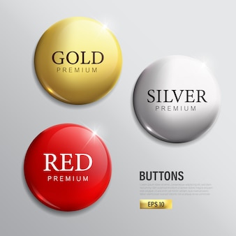 Button set circle modern color gold silver and red