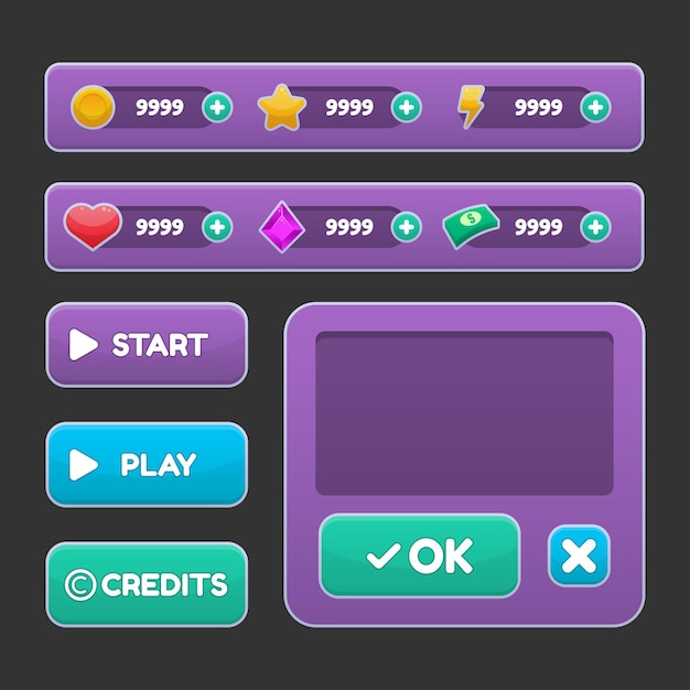 Free vector button set designed game user interface gui illustration for video games computers