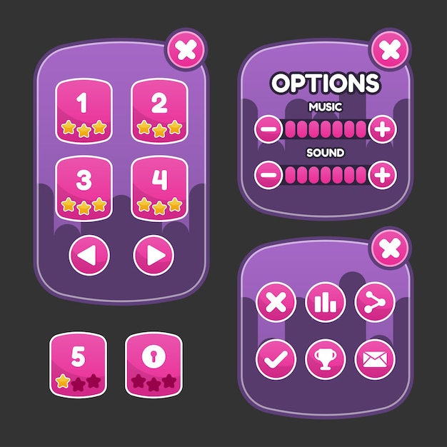 Button set designed game user interface gui illustration for video games computers