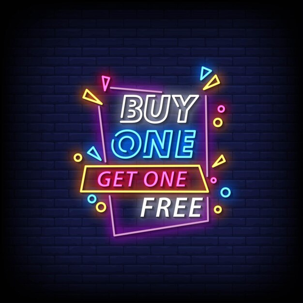 Premium Vector | Buy 1 get 1 free neon sign illustration