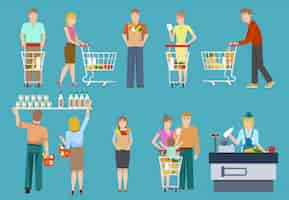 Free vector buyers in supermarket set