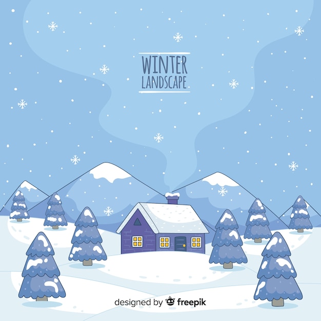 Free Vector cabin by the mountains winter landscape