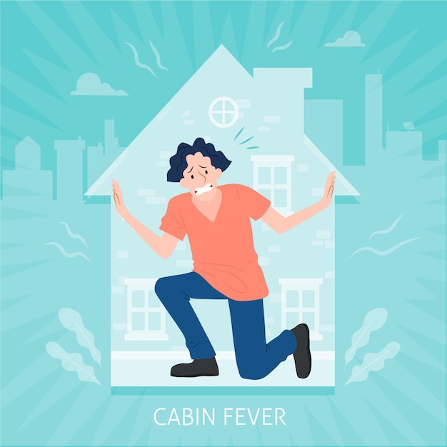 Free vector cabin fever with person trapped in house