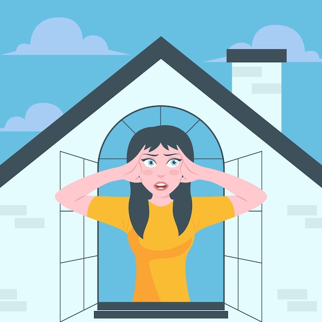 Free vector cabin fever with woman at window