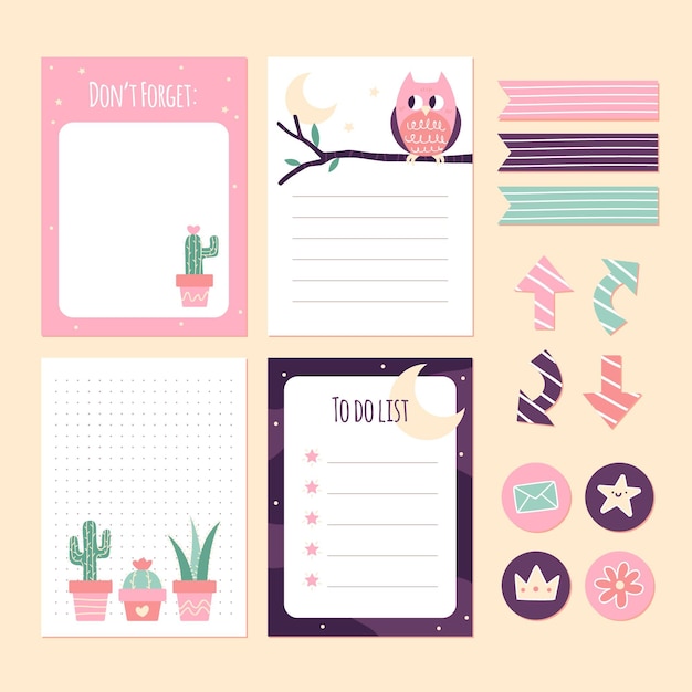 Cacti and owl scrapbook notes and stickers