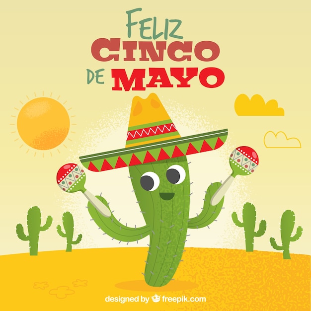 Cactus background with mexican hat