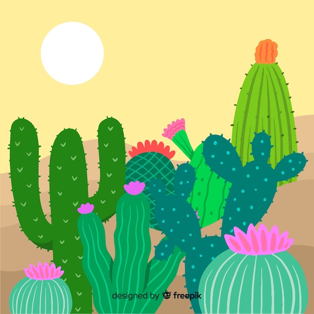 Vettore gratuito cactus sullo sfondo del deserto