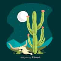 Free vector cactus in the desert at night illustration