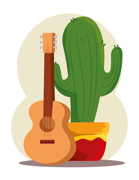 Cactus plant with guitar for day of the dead celebration