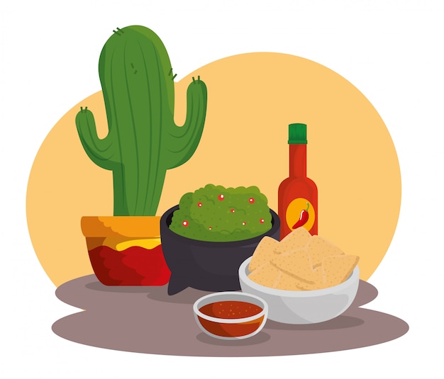 Cactus plant with mexican food to celebration