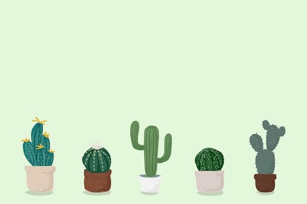Free vector cactus pot green background vector cute hand drawn style