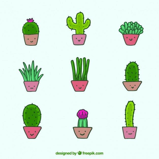 Vettore gratuito pentole cactus sorridente cartone