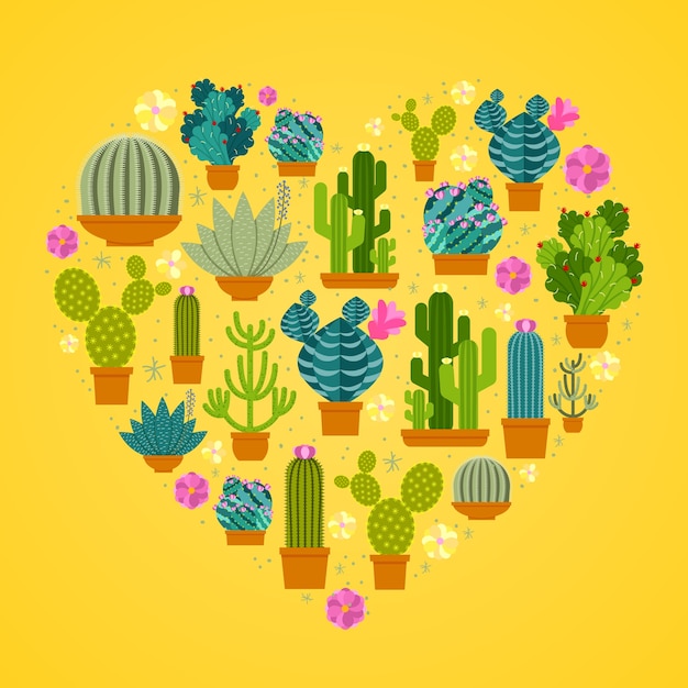 Free vector cactuses in heart shape.