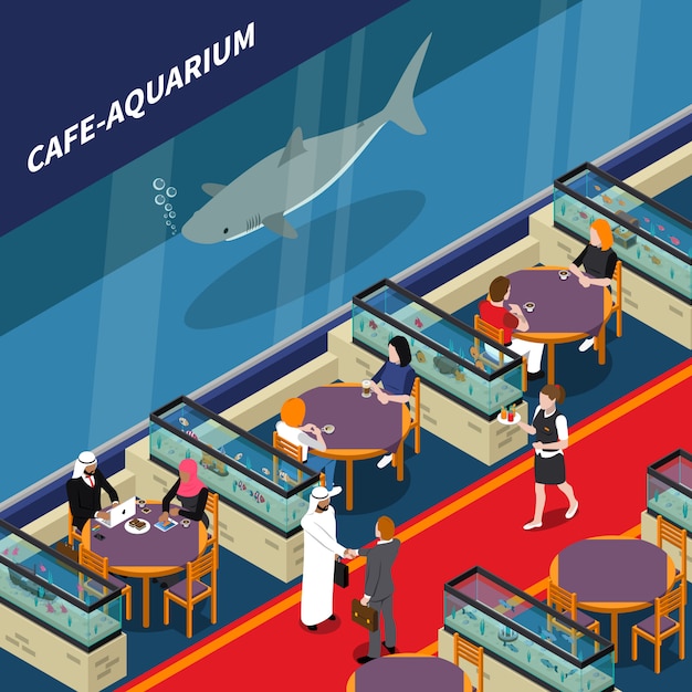 Free vector cafe aquarium isometric composition