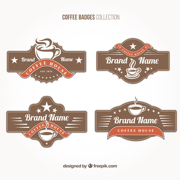 Free vector cafe badges in vintage style