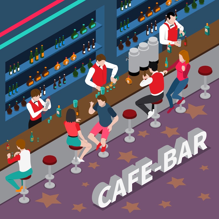 Free Vector cafe bar isometric composition