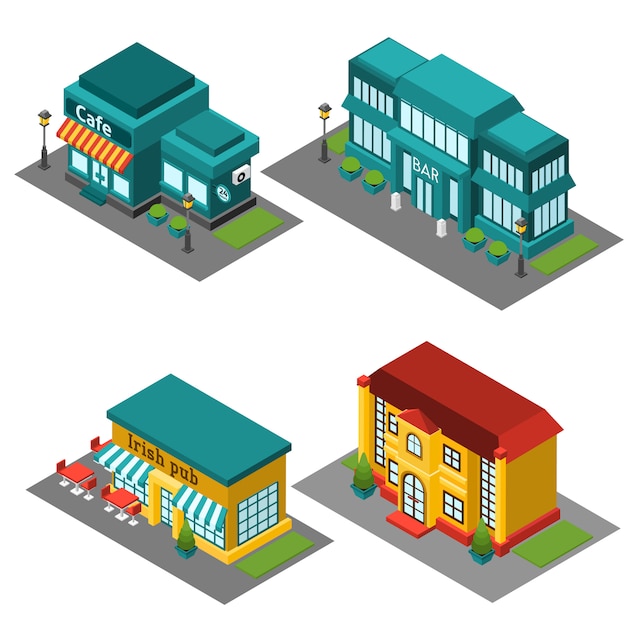 Free vector cafe building isometric