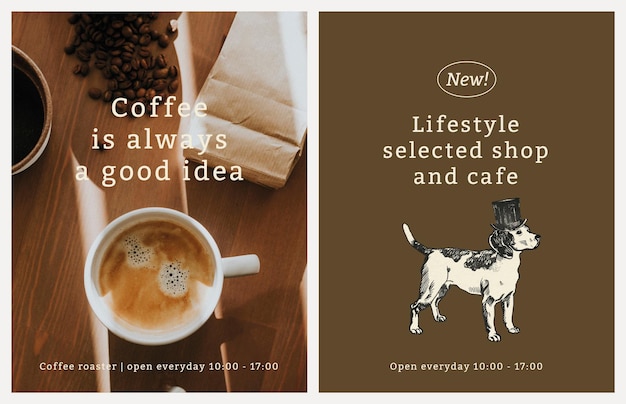 Бесплатное векторное изображение Шаблон флаера для кафе в винтажном наборе для собак