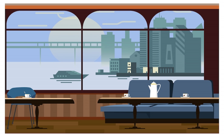 Free Vector cafe interior with tables and couch illustration