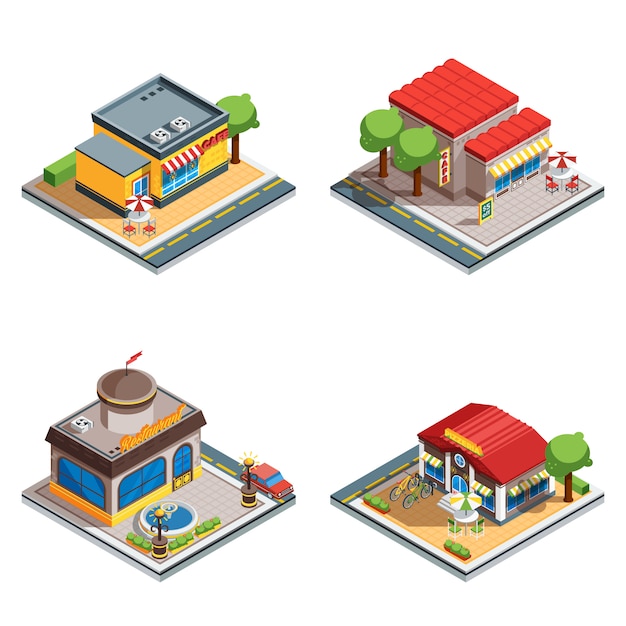 Cafe isometric icons set