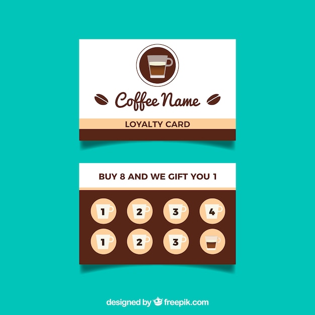 Cafe loyalty card template with flat design