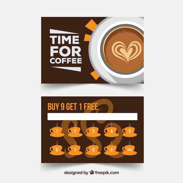 Cafe loyalty card template with flat design