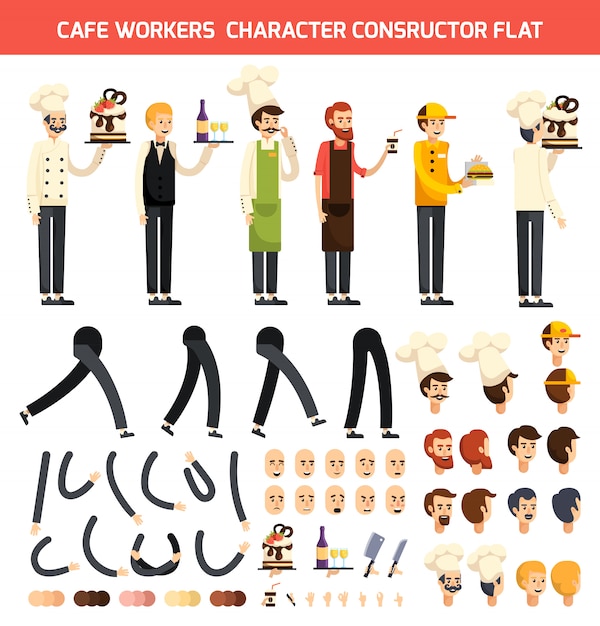 Free vector cafe worker character icon set